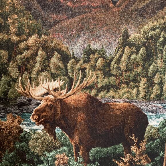 Moose Woven Tapestry Blanket Woods River Rocks Fringed Throw 50 x 68 - Picture 5 of 10